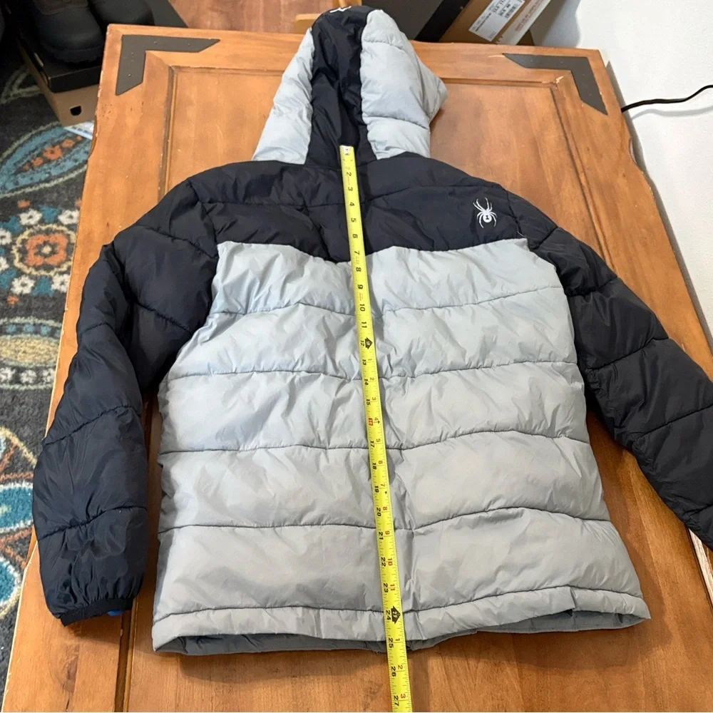 Spyder Silver and Black Hooded Puffer Jacket Size 16